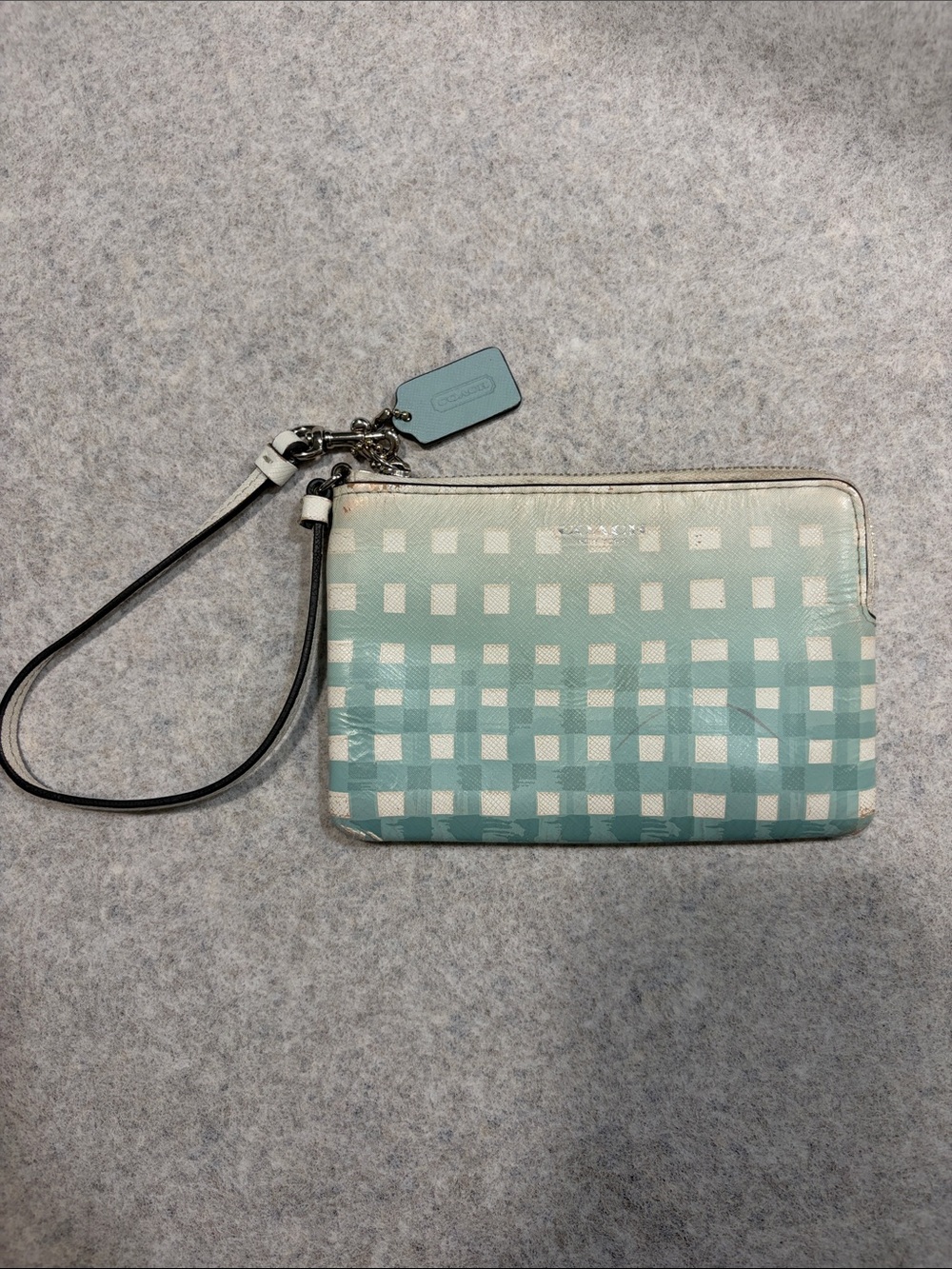 Coach light blue Check Wristlet with Detachable Strap